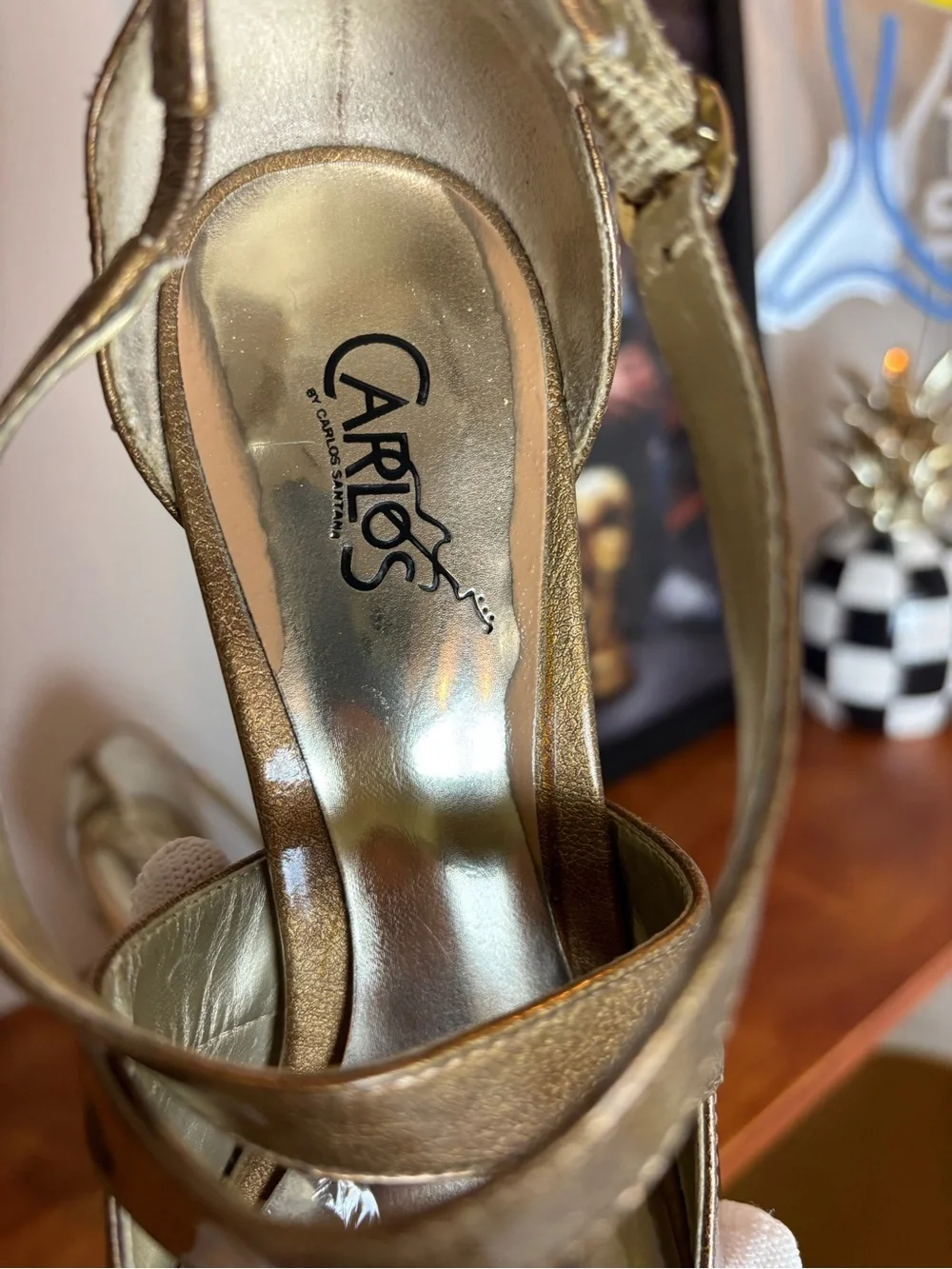 Carlos Santana Gold Metallic Platform Peep Toe Heels 2008